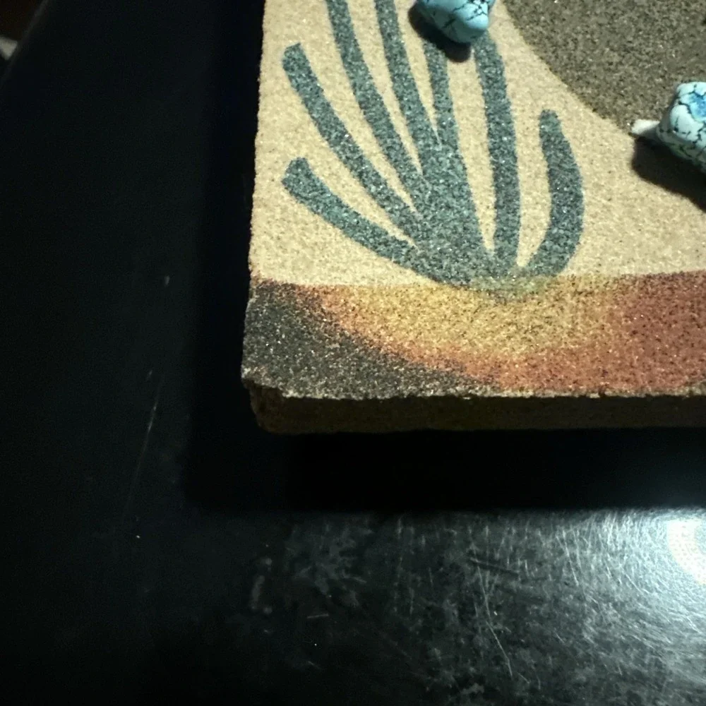 Southwestern Sand Art Wall Quartz Clock Turquoise-Look Accents Desert Pottery